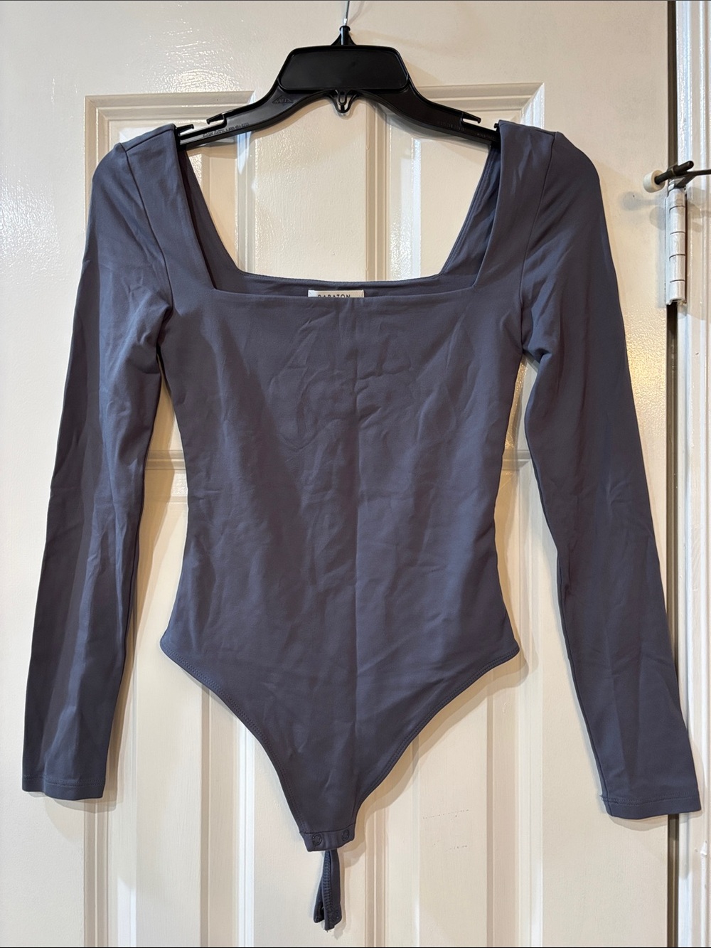 Babaton Square Neck Long Sleeve Bodysuit in Slate Gray